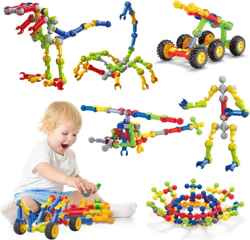 Vista 9 de Caferria Kit de construcción para niños, juguetes STEM, 110 piezas educativas de construcción de ingeniería de construcción, juego de aprendizaje