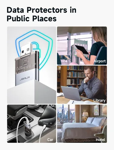 Vista 6 de JSAUX Bloqueador de datos USB (paquete de 2), transparente, 2 en 1, USB A macho a USB A y USB C hembra, solo para carga, protege contra juice