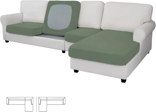 Vista 65 de Easy-Going - 4 Fundas de cojín elásticas para sofá seccional, izquierda/derecha, en forma de L, funda de asiento antideslizante, suave