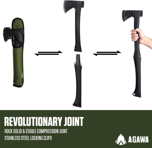 Vista 4 de Agawa ADK26 - Hacha transformadora y hacha de camping - 2 en 1 de acero al carbono para dividir troncos - Equipo de camping para senderismo, pesca