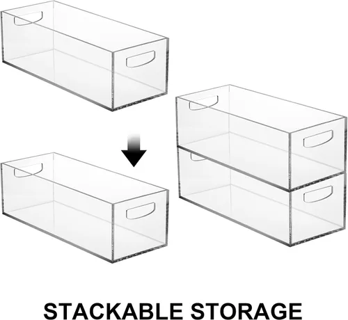Vista 3 de Frcctre Paquete de 2 cajas de almacenamiento acrílicas para DVD/CD, estuche transparente para DVD con asas, contenedor de almacenamiento apilable