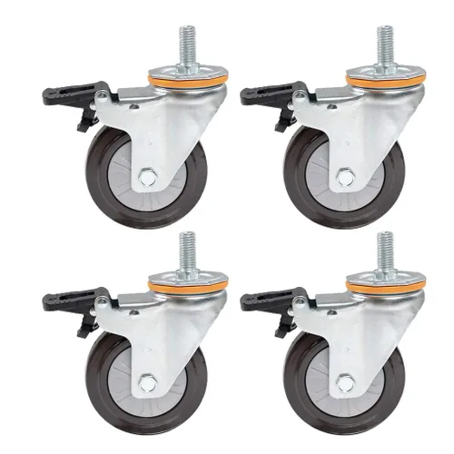 Vista 10 de 4X Caster Wheels,Trolley Furniture Caster,M14/M16 Swivel Threaded Rod,Heavy Duty,with Brake,Rubber Swivel Castor Wheel,Maximum Load Capacity 344 kg