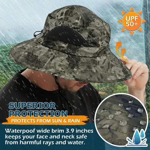 Vista 3 de EINSKEY Sombrero unisex para el sol, impermeable, de ala ancha, plegable, para pesca, senderismo, jardinería, safari, playa