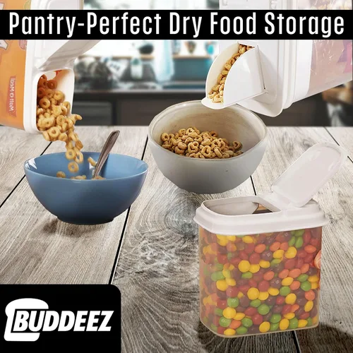 Vista 5 de Buddeez Cereal Buddy - Dispensador de almacenamiento de alimentos, varios tamaños, recipientes de plástico sin BPA con mango EZ Grip, cuchara