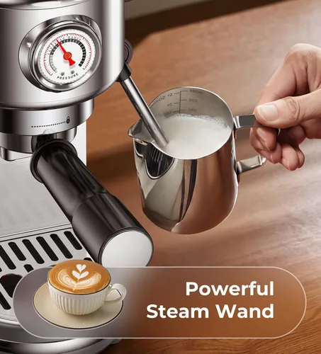 Vista 6 de Máquina de café expreso con espumador de leche, cafetera de espresso a presión de 20 bares, con tanque extraíble de 44 onzas, cafetera compacta