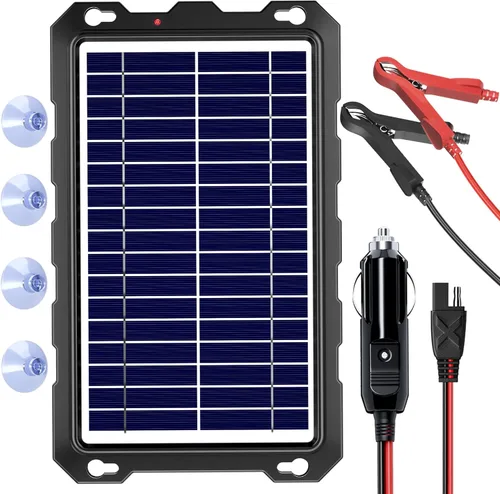 Vista 12 de SUNAPEX Carga de batería solar de 12 V: kit de panel solar portátil impermeable de 10 W - Cargador de batería de mantenimiento de batería