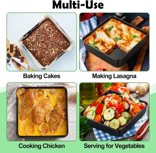 Vista 5 de TeamFar Molde cuadrado antiadherente para tartas, bandeja cuadrada de 9 pulgadas para horno, con núcleo de acero inoxidable para cocinar pasteles