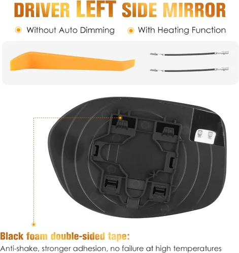 Vista 2 de Espejo calefactable del lado derecho del pasajero para Honda Odyssey 2014 2015 2016 2017 Reemplazo para 76203-TK8-A51 76203-TK8-A41