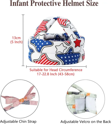 Vista 3 de Casco de seguridad para bebé, gorra protectora ajustable de algodón, protector de cabeza para niños, casco para caminar para gatear al bebé (blanco)