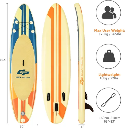 Vista 9 de Goplus Tabla de remo inflable de pie, 10/10.5 pies/11 pies SUP 6 pulgadas de grosor con accesorios de primera calidad, paleta de aluminio ajustable