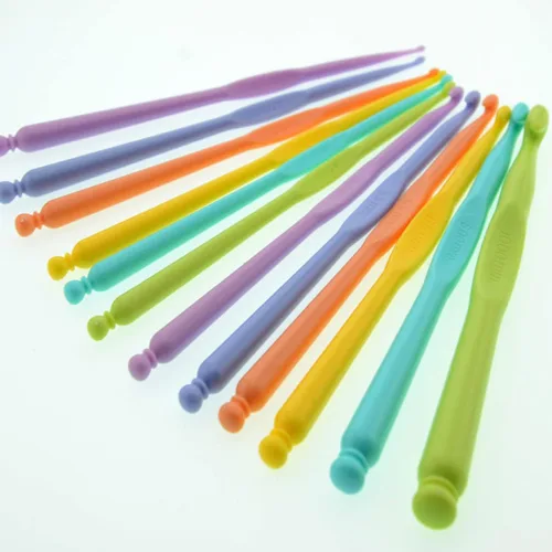 Vista 5 de Gancho de ganchillo tunecino, 12 piezas de ganchillo, ganchos de ganchillo de plástico, herramientas de tejer de lana, juego de agujas de tejer