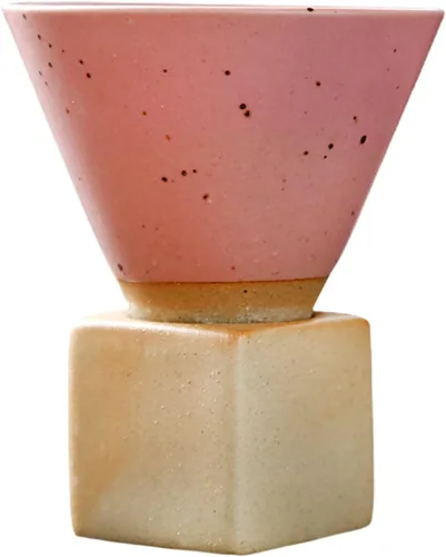 Vista 6 de Taza de café de cerámica gruesa con base, taza de porcelana creativa con forma de cono triangular de 6.8 fl oz, taza de té de cerámica, regalo