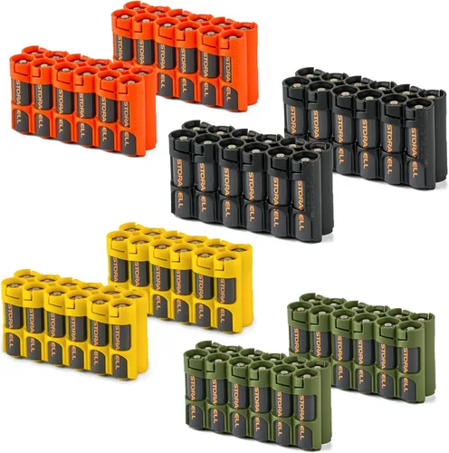 Vista 17 de Soporte para 12 baterías Storacell, AA Powerpax, color amarillo. Compacto y duradero, dispensado con una sola mano con protección de terminal