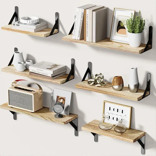 Vista 11 de AMADA HOMEFURNISHING - Juego de 6 estantes de pared, estantes flotantes de madera para decoración, estilo rústico de granja para dormitorio