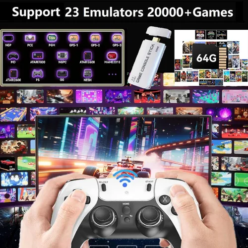 Vista 2 de Retro Gaming Console Stick New Upgraded TV Games Plug and Play with 23 Built-in Emulators, 20,000+ Retro Games, 4K HDMI Output, Dual 2.4GHz Wireless