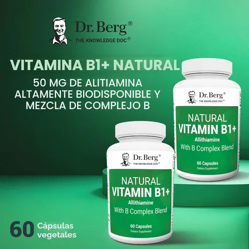 Vista 4 de Dr. Berg Vitamina Natural B1 B6 B12 Complejo - Suplemento de Vitamina B1 de Allithiamina con 8 Vitaminas Esenciales del Complejo B para Hombres