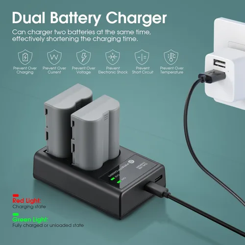 Vista 4 de FirstPower EN-EL3e - Paquete de 2 baterías de 2200 mAh y cargador USB dual compatible con cámaras réflex digitales Nikon D50, D70, D80, D90, D100