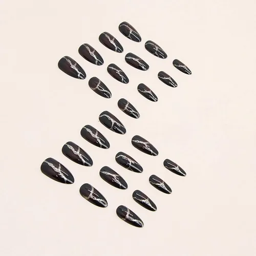 Vista 3 de MISUD Uñas a presión – Uñas adhesivas medianas con pegamento gótico rojo y negro, acrílico gótico diseño de vampiro, 24 piezas