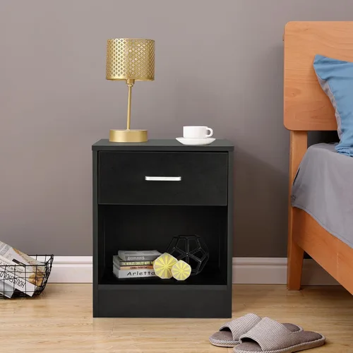 Vista 5 de Karl home Juego de 2 mesitas de noche de madera negra, mesa auxiliar Negro