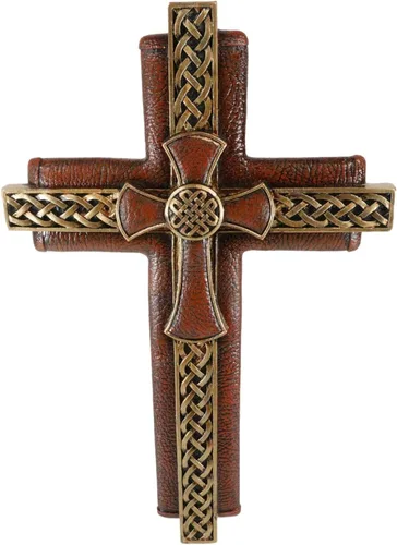 Vista 4 de Ebros Gift Placa decorativa de piel sintética con nudo celta occidental rústico, multicapa, 12 pulgadas de alto, diseño de cruz de pared