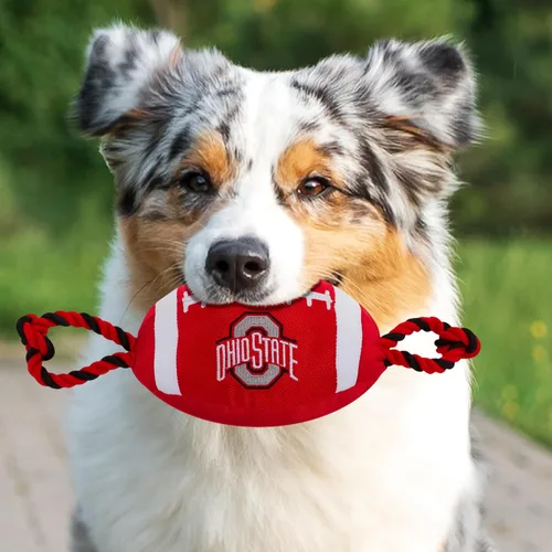 Vista 2 de Pets First NCAA Ohio State Buckeyes - Juguete de fútbol para perro, materiales de nailon de calidad resistente, cuerdas de tracción fuertes