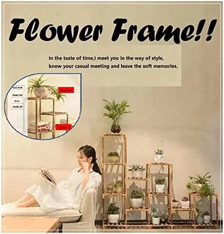 Vista 3 de NIREUS Soporte para plantas para interiores y exteriores, soporte de madera para plantas, se utiliza para terraza, sala de estar, esquina, balcón