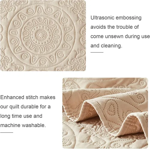 Vista 5 de WURUIBO Juego de edredón beige tamaño individual, colcha de microfibra en relieve con funda de almohada, colcha ligera transpirable fina, juego