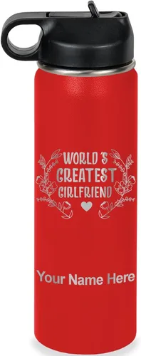 Vista 65 de LaserGram Personalized Water Bottle, World's Greatest Girlfriend, Stainless Steel Double Wall Vacuum Insulated with Flip Top Straw, Custom Engraved