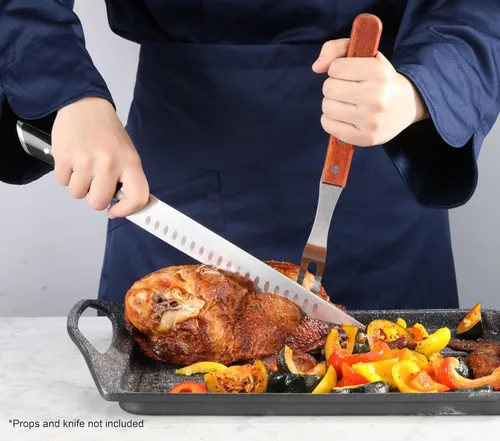 Vista 5 de New Star Foodservice Tenedor para barbacoa de grado comercial, mango de madera (13 pulgadas)