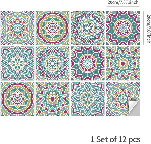 Vista 17 de Lukery Azulejo de despegar y pegar, impermeable, para cocina, mandala, azulejos autoadhesivos, azulejos de PVC, azulejos de pared, azulejos