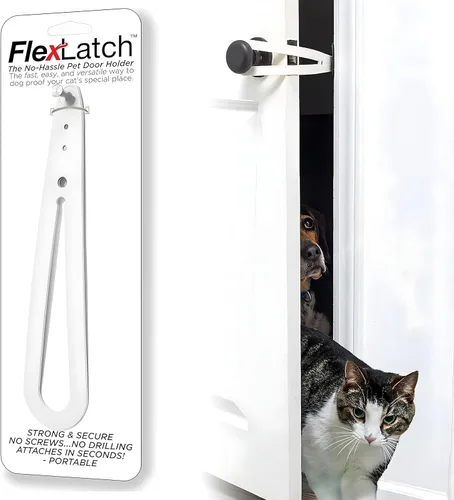 Vista 8 de FlexLatch Pestillo de puerta para gatos - Negro. Alternativa de puerta para gatos, instalación rápida. La correa de cierre flexible permite entrar a