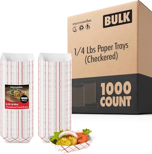 Vista 9 de Stock Your Home Botes pequeños de papel para alimentos (paquete de 100) bandejas desechables de 1 libra a cuadros rojos y blancos, botes de comida