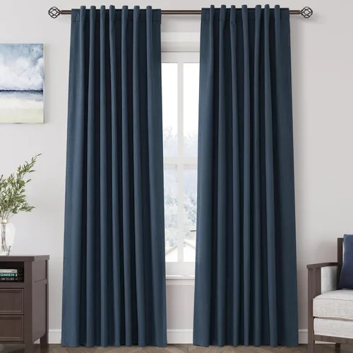 Vista 92 de Cortinas de lino verde aguamarina de 102 pulgadas de largo con pestaña trasera, bolsillo para barra, cortinas de lino opacas que absorben el sonido