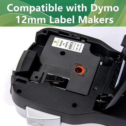 Vista 3 de Paquete de 6 repuestos para etiquetadoras Dymo D1 45013 a45013 S0720530 1/2 pulgadas x 23 pies, cinta negra sobre blanca para LabelManager 160 280