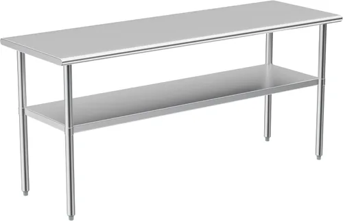 Vista 8 de Mesa de acero inoxidable para preparación y trabajo, 48x24 pulgadas; mesa comercial de metal NSF resistente para restaurante, hogar y hotel