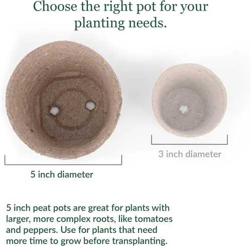 Vista 5 de Jiffy Maceta - Semilla orgánica de inicio, macetas biodegradables para plántulas - 5 pulgadas, 100 macetas - Turba