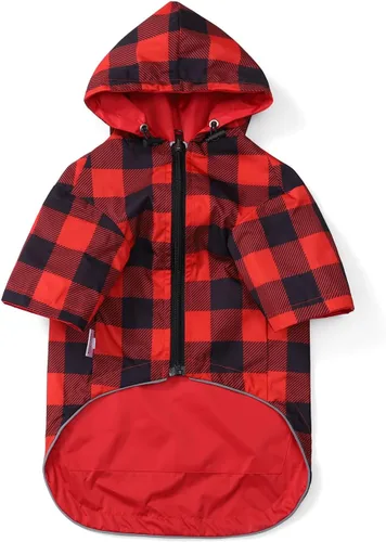 Vista 12 de Chaqueta impermeable para perros, impermeable, para razas pequeñas y medianas, cierre de cremallera, bolsillo de almacenamiento, agujero para arnés