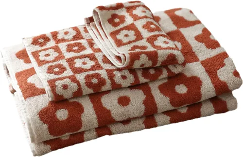 Vista 4 de Toalla de baño con patrón de flores a cuadros Manta de ducha absorbente Facecloth de algodón