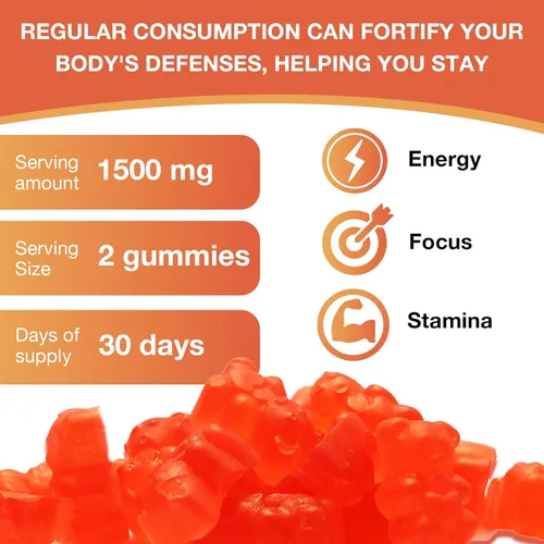 Vista 5 de 60 gomitas asiáticas Panax Ginseng de 1500 mg suplementos para hombres y mujeres, gomitas de extracto de raíz de ginseng de maca energética