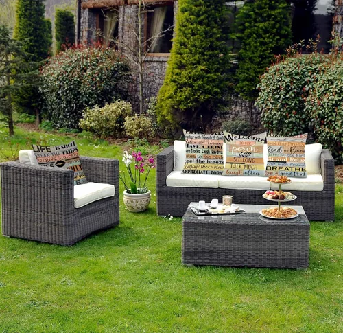 Vista 4 de Jartinle Juego de 2 fundas de almohada para exteriores, impermeables, con texto en inglés "Welcome to Our Porche", fundas de almohada para patio