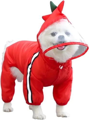 Vista 7 de MANON ROSA Ropa para perro: Impermeable y de secado rápido para cachorros con capucha y agujero para correa, lindo poncho de lluvia con capucha