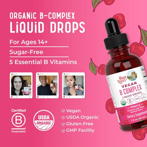 Vista 8 de MaryRuth Organics Complejo de Vitamina B Complejo de Vitaminas B Biotina Vitamina B12 Niacina Folato Suplemento de Apoyo Metabólico