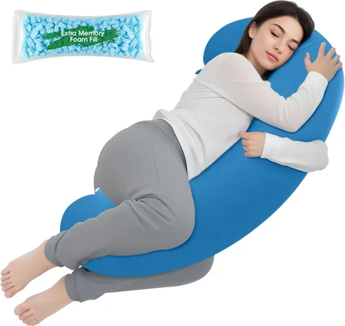 Vista 13 de Almohada corporal, almohada larga, almohada corporal de espuma viscoelástica, almohada lateral en forma de C, funda de almohada lavable a máquina