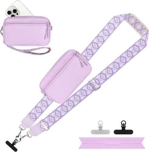 Vista 39 de YFWE Correa de clip and go para teléfono con cartera cruzada, cordón ajustable para teléfono con cartera RFID desmontable, correa universal