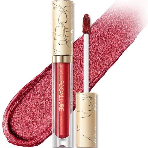 Vista 18 de FOCALLURE Lápiz labial líquido metálico, brillo de labios no pegajoso, color de labios de alto impacto con resistencia a la transferencia