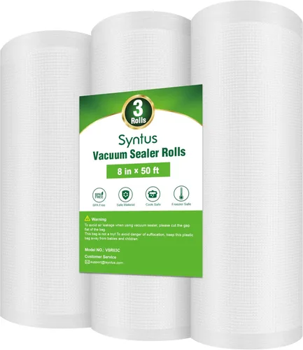 Vista 17 de Bolsas selladoras al vacío Syntus, 2 rollos de 8" x 50' de grado comercial, bolsas al vacío para alimentos libres de BPA para almacenamiento