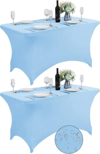 Vista 88 de SuperO - Paquete de 2 manteles de elastano impermeables para mesas de 6 pies, mantel elástico universal ajustable para fiestas, banquetes, bodas