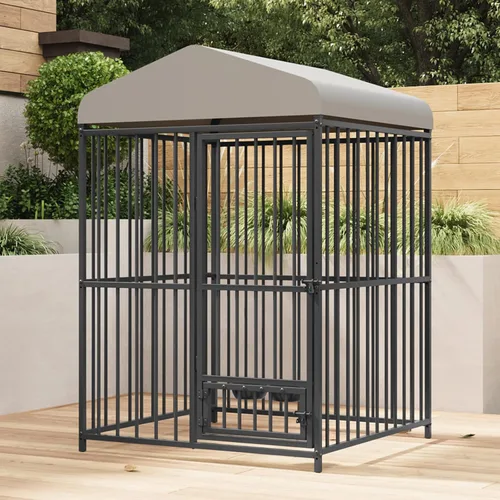 Vista 2 de Perrera para perros grandes, 4 x 4 x 6 pies, perrera grande exterior con cerradura, recintos para perros con cubierta impermeable resistente a