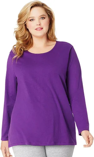 Vista 4 de Just My Size - Camiseta JMS de algodón de manga larga para mujer, talla grande, talla grande, cuello redondo