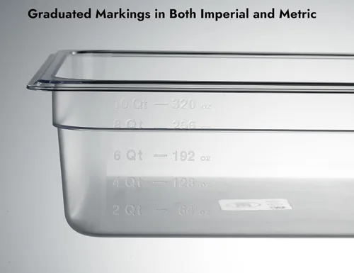 Vista 4 de CURTA Paquete de 6 sartenes NSF para alimentos, tamaño completo de 4 pulgadas de profundidad, policarbonato comercial de plástico transparente apto